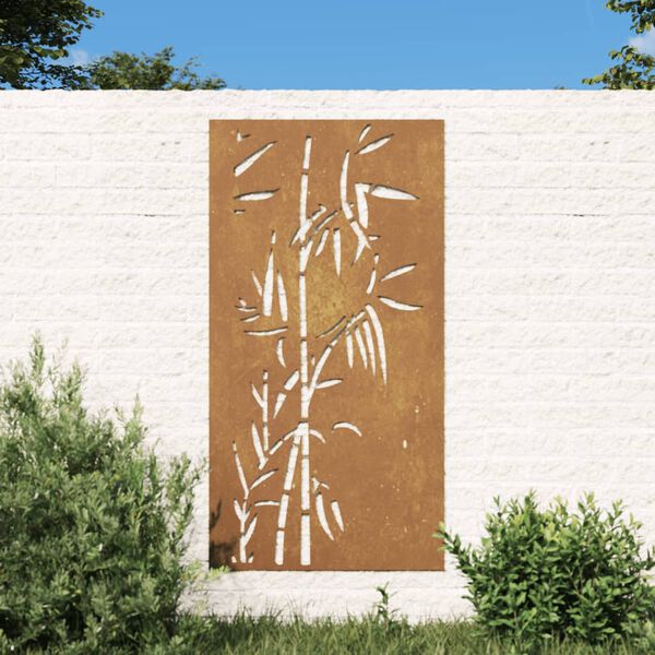 vidaXL Decorație perete de grădină 105x55 cm design bambus oțel Corten