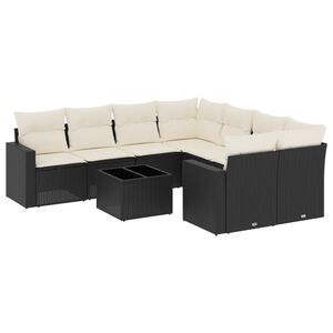 vidaXL Set mobilier de grădină cu perne, 9 piese, negru, poliratan