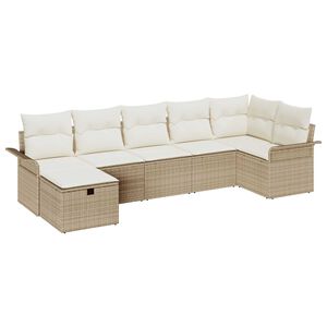 vidaXL Set de canapele pentru grădină cu pernă 7 pcs Bej Rattan poli