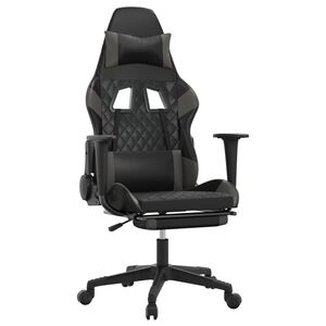 vidaXL Scaun de gaming cu suport picioare, negru/gri, piele ecologică
