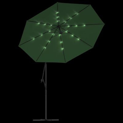 vidaXL Umbrelă suspendată, iluminare LED, 300 cm, verde, stâlp metalic