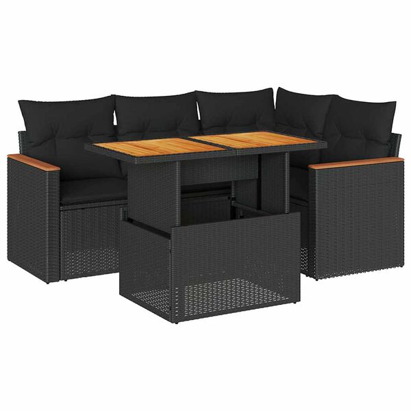 vidaXL Set mobilier de grădină cu perne, 5 piese,poliratan/lemn acacia