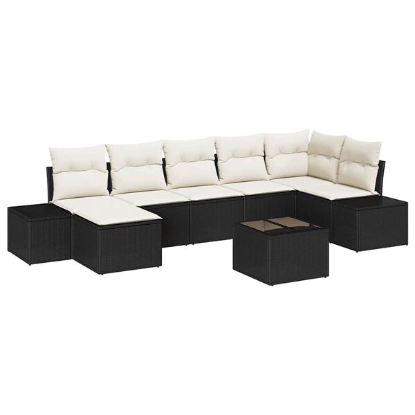 vidaXL Set de canapele pentru grădină cu pernă 8 pcs Negru poliratan