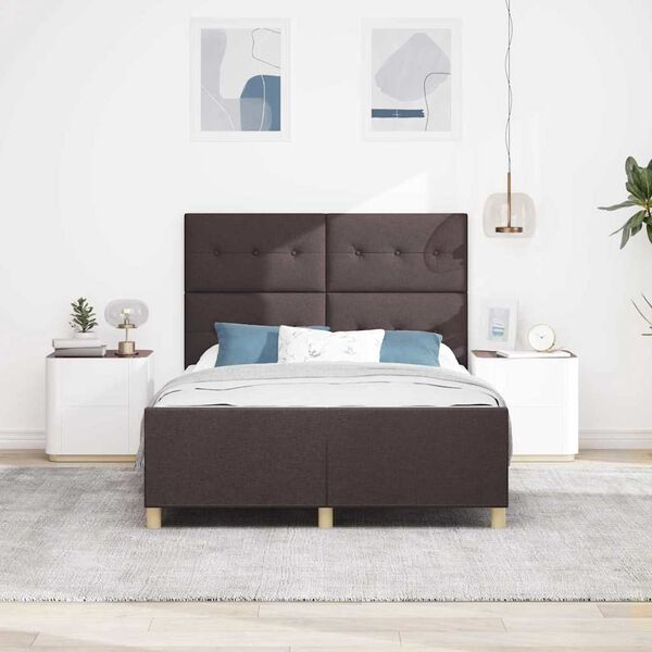 vidaXL Cadru de pat cu headboard Maro &icirc;nchis 160 x 200 cm țesătură