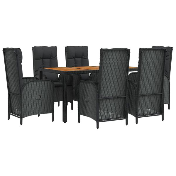vidaXL Set mobilier de grădină cu perne, 7 piese, negru, poliratan