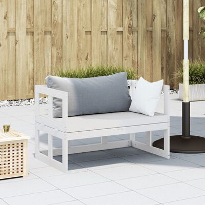 vidaXL Canapea banchetă extensibilă de grădină, alb, lemn masiv de pin