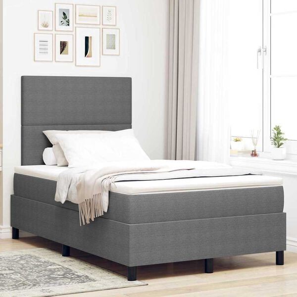 vidaXL Pat cu arcuri cu headboard Gri deschis și alb. 120 x 190 cm