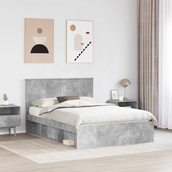 vidaXL Cadru de pat cu headboard Beton 140 x 200 cm Lemn de pin masiv