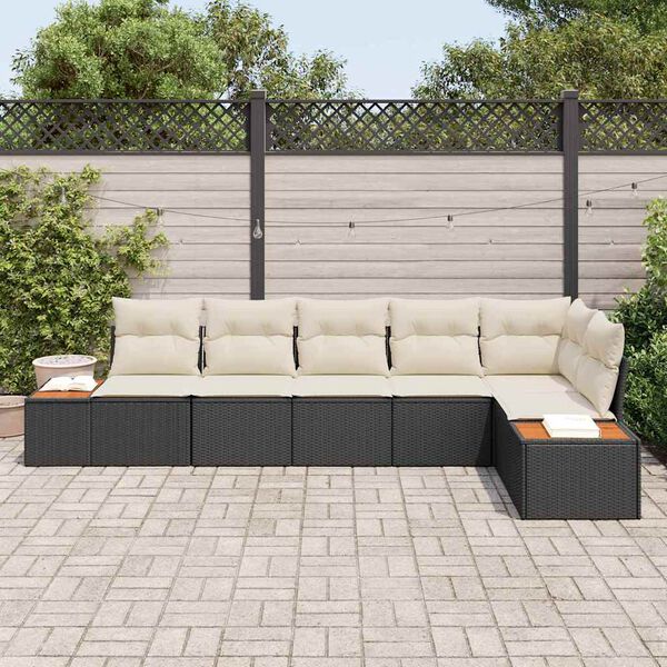 vidaXL Set de canapele pentru grădină cu pernă 6 pcs Negru poliratan