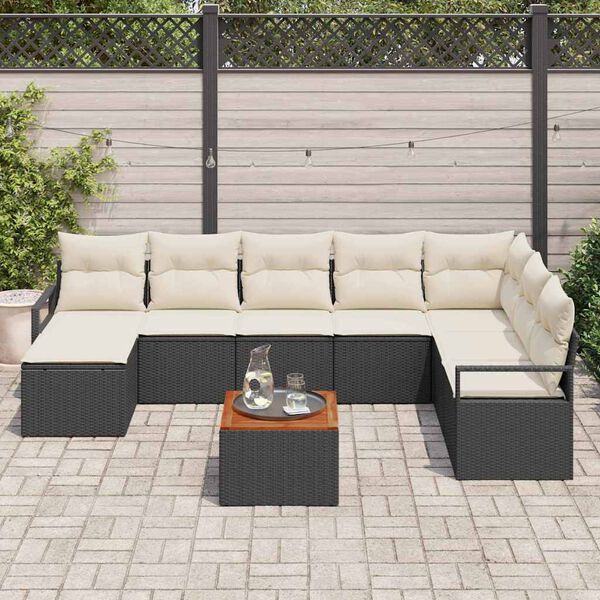 vidaXL Set de canapele pentru grădină cu pernă 9 pcs Negru poliratan