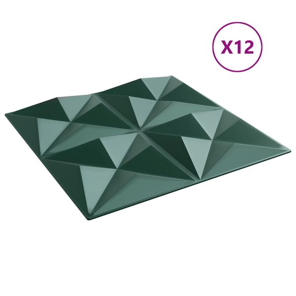 vidaXL Panouri de perete 12 buc. verde 50x50 cm XPS 3 m² origami