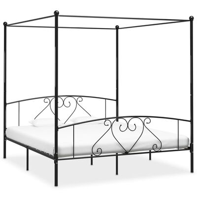vidaXL Cadru de pat cu baldachin, negru, 180 x 200 cm, metal
