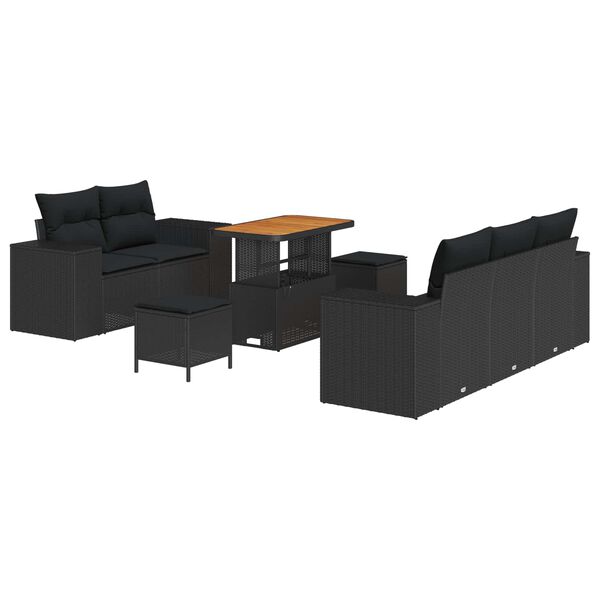 vidaXL Set de canapele pentru grădină cu pernă 8 pcs Negru Poli Rattan