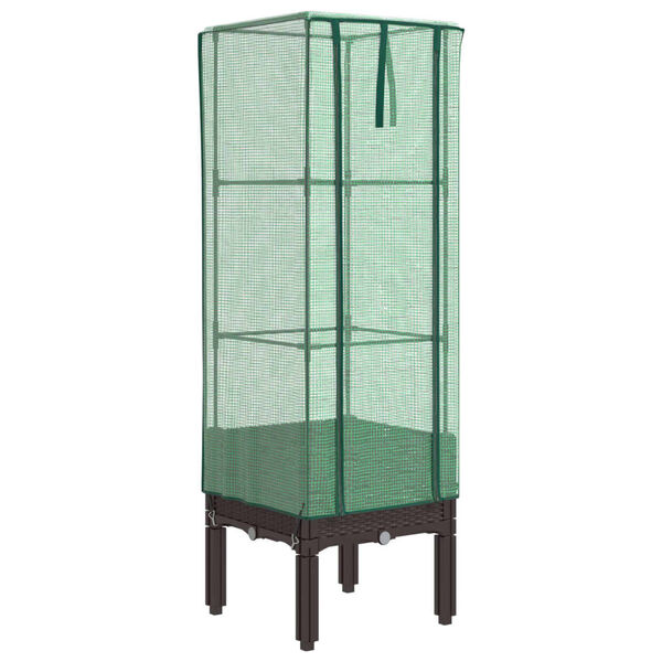 vidaXL Strat &icirc;nălțat cu husă de seră, aspect ratan, 40x40x140 cm