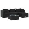 vidaXL Set mobilier de grădină cu perne, 5 piese, negru, poliratan