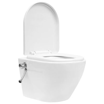 vidaXL Vas WC suspendat fără ramă cu funcție de bideu, alb, ceramică