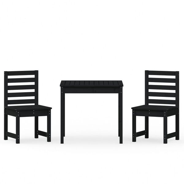 vidaXL Set bistro de grădină, 3 piese, negru, lemn masiv de pin