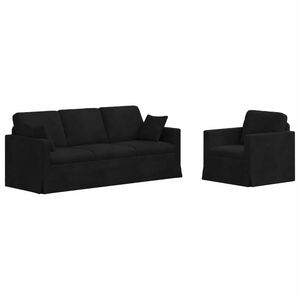 vidaXL Set de canapea 2 buc. Negru Catifea