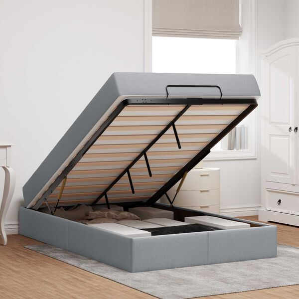 vidaXL Cadru de pat cu saltea cu saltea 2 pcs Gri deschis țesătură