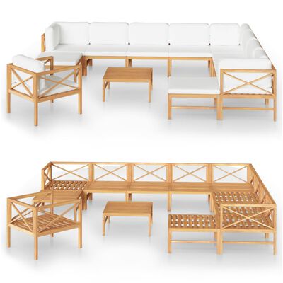 vidaXL Set mobilier grădină cu perne crem, 12 piese, lemn masiv tec