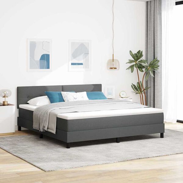vidaXL Pat boxspring cu saltea Gri &icirc;nchis 180 x 200 cm țesătură