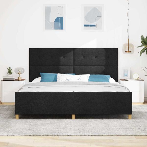 vidaXL Cadru de pat cu headboard Negru 200 x 200 cm țesătură