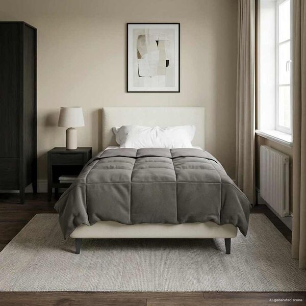 vidaXL Duvet complet pe tot parcursul anului Gri deschis 155 x 220 cm