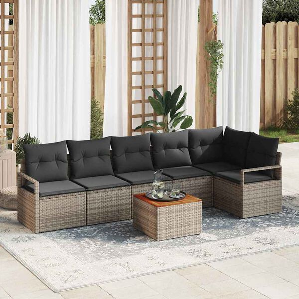 vidaXL Set de canapele pentru grădină cu pernă 7 pcs Gri Rattan poli