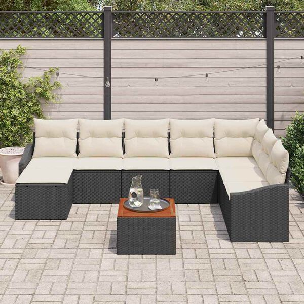 vidaXL Set de canapele pentru grădină cu pernă 9 pcs Negru Rattan poli