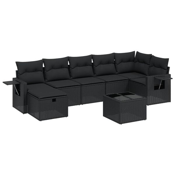 vidaXL Set mobilier de grădină cu perne, 8 piese, negru, poliratan