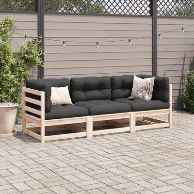 vidaXL Set canapea de grădină, 3 piese, lemn masiv de pin