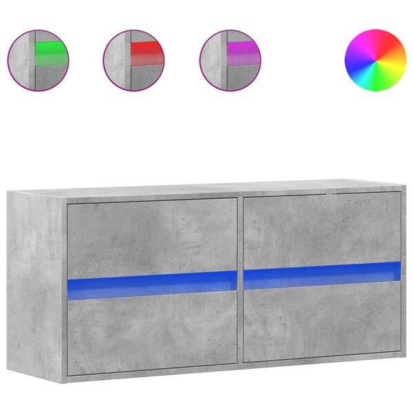 vidaXL Comodă TV de perete cu lumini LED, gri beton, 100x31x45 cm