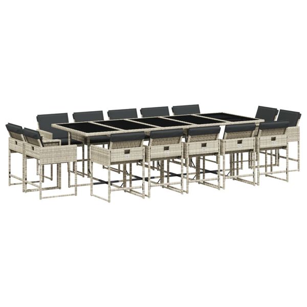 vidaXL Set mobilier de grădină cu perne 15 piese gri deschis poliratan