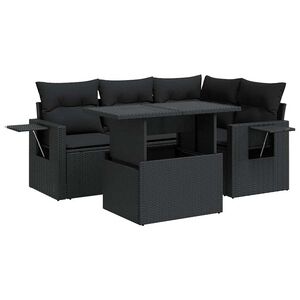 vidaXL Set mobilier de grădină cu perne, 5 piese, negru, poliratan