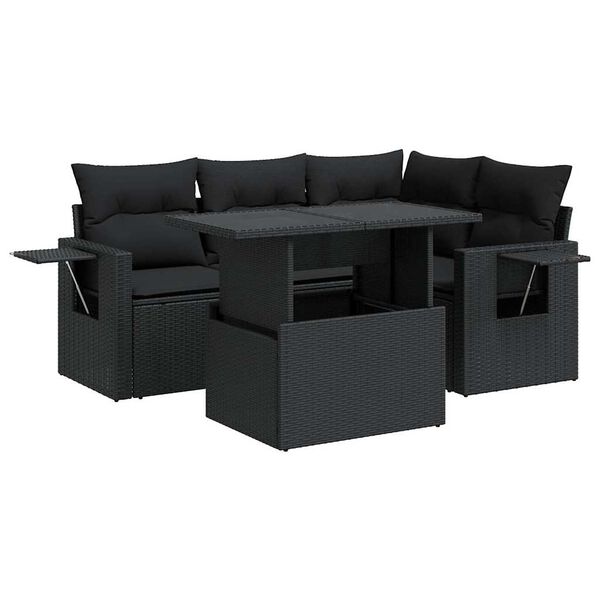 vidaXL Set mobilier de grădină cu perne, 5 piese, negru, poliratan