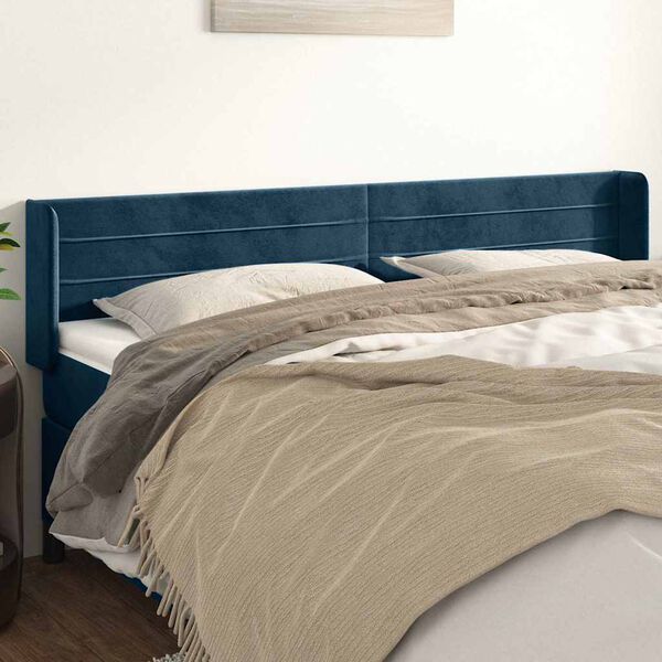 vidaXL Tăblie pat cu aripioare albastru &icirc;nchis 183x16x78/88 cm catifea