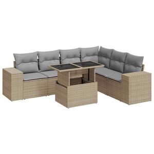 vidaXL Set canapele de grădină, 7 piese, cu perne, bej, poliratan