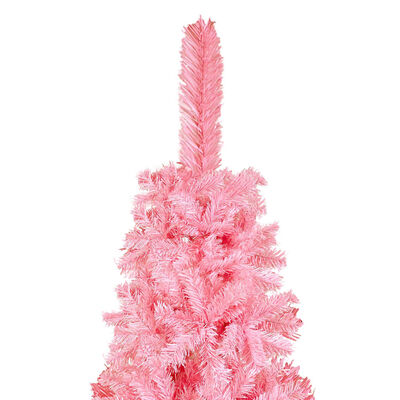 vidaXL Brad de Crăciun pre-iluminat slim, set globuri, roz, 150 cm
