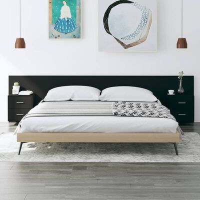 vidaXL Tăblie de pat cu dulapuri, negru, lemn prelucrat