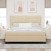 vidaXL Pat cu arcuri cu saltea cu headboard Crem 180 x 200 cm țesătură