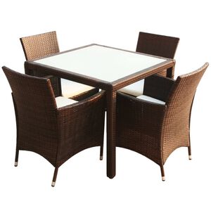 vidaXL Set mobilier de exterior cu perne, 5 piese, maro, poliratan