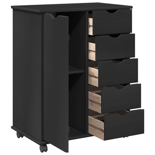 vidaXL Cabinet mobil Negru 63,5 x 39 x 79 cm Lemn de pin masiv