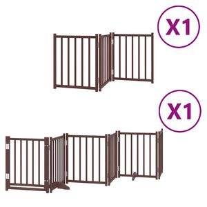 vidaXL Poartă c&acirc;ini pliabilă cu ușă 9 panouri maro, 450 cm, lemn plop