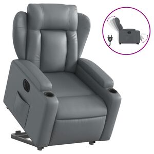 vidaXL Fotoliu rabatabil electric cu ridicare, gri, piele ecologică