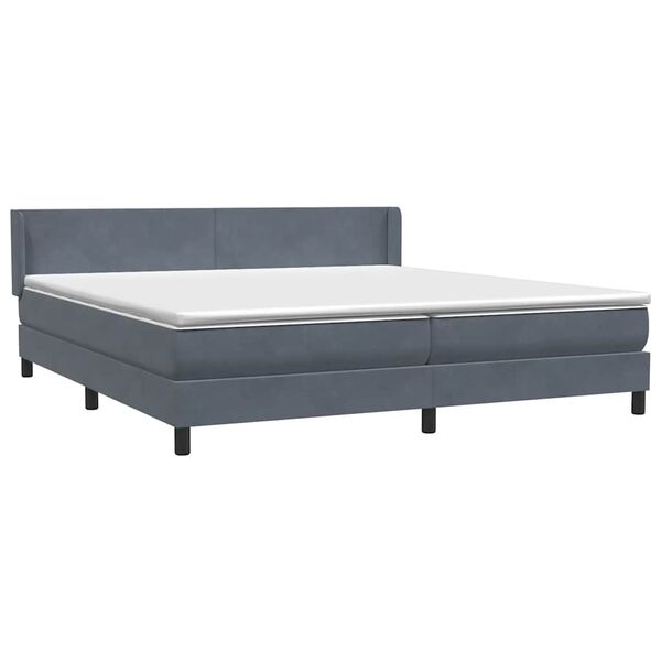 vidaXL Pat box spring cu saltea, gri &icirc;nchis, 180x210 cm, catifea