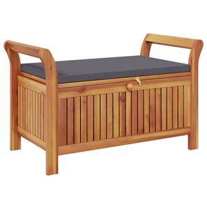 vidaXL Bancă depozitare grădină, cu pernă, 91 cm, lemn masiv de acacia