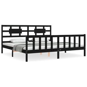 vidaXL Cadru pat cu tăblie 200x200 cm, negru, lemn masiv