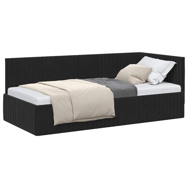 vidaXL Cadru de pat colțar cu headboard Negru 90 cm x 190 cm Catifea