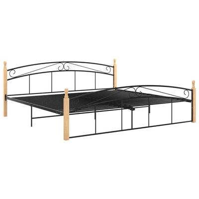 vidaXL Cadru de pat, negru, 200x200 cm, metal și lemn masiv de stejar