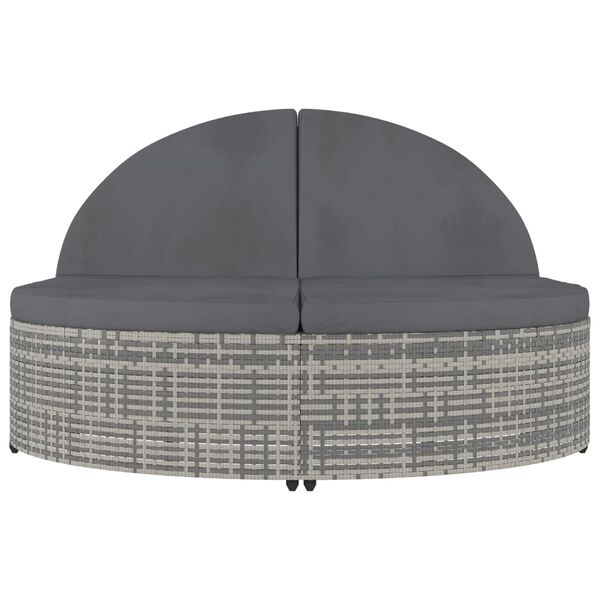 vidaXL Șezlong cu 2 locuri cu perne, gri, poliratan